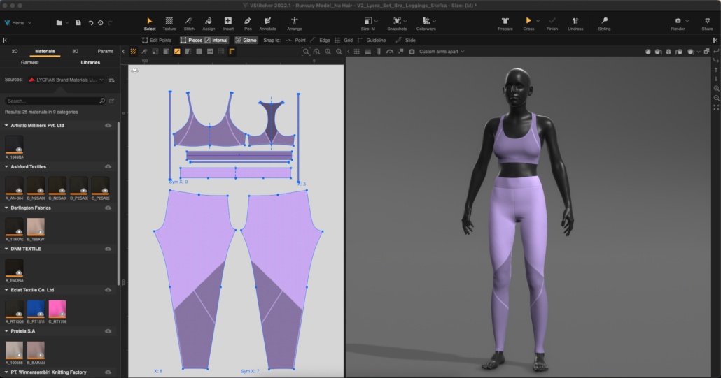 Lycra's digital fabrics in VStitcher's assets library 